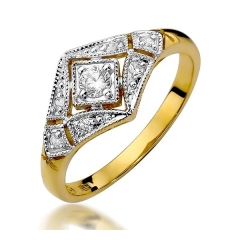Ażurowy pierścionek z Brylantami 0,19ct z żółtego/białego złota pr.585